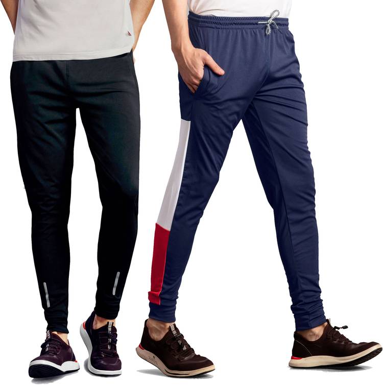 Solid Men Blue, Black Track Pants