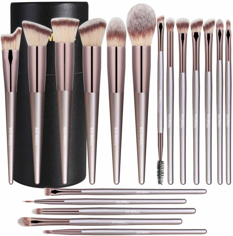 BS-MALL Makeup Brushes Premium Synthetic Foundation Powder Concealers Eye Shadows Silver Black Makeup Brush Sets(18 Pcs) Price in India