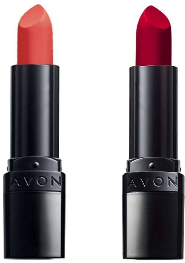 AVON True Color Perfectly Matte Lipstick Lip Makeup Combo - Coral and Red Supreme Price in India