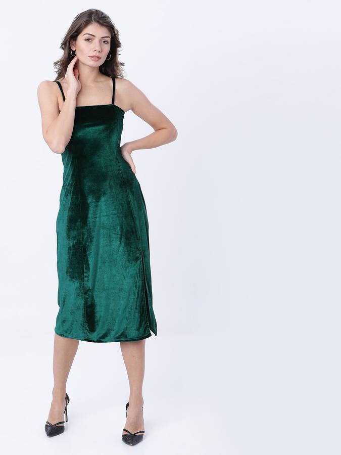 Women A-line Dark Green Dress