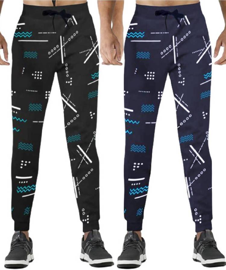 Printed Men Blue, Black Track Pants
