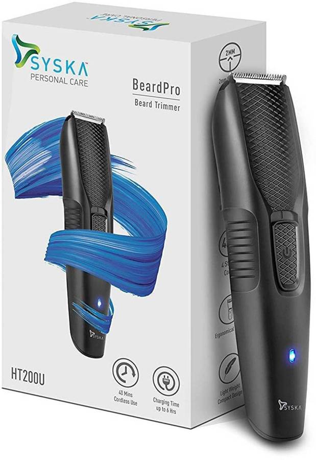 Syska HT200U BeardPro Trimmer Cordless & USB Charging for Men  Runtime: 40 min Trimmer for Men