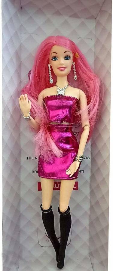 BKDT Marketing Doll Set with Foldable Hands, Elbow, Knee and Legs for Girls -Pink Dress & Hairs