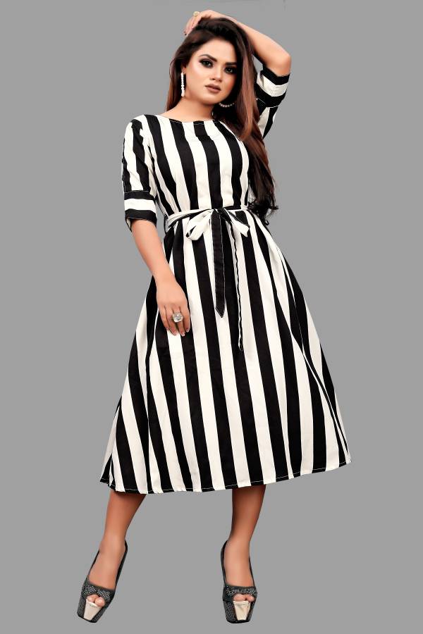 Women A-line Black, White Dress Price in India