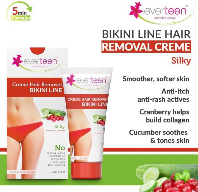 everteen SILKY Bikini Line Hair Remover Creme with Cranberry and Cucumber - 1 Pack (50g) Cream Price in India