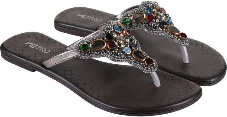 Women Silver, Black, Green, Red Flats Sandal Price in India