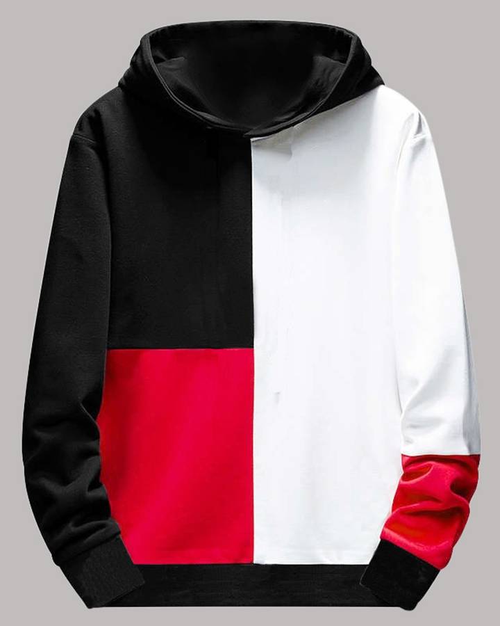 Color Block Men Hooded Neck Black, Red T-Shirt