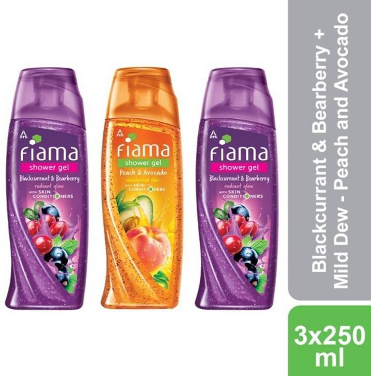 FIAMA Blackcurrant & Bearberry, Peach and Avacado Shower Gel, Pack of 3