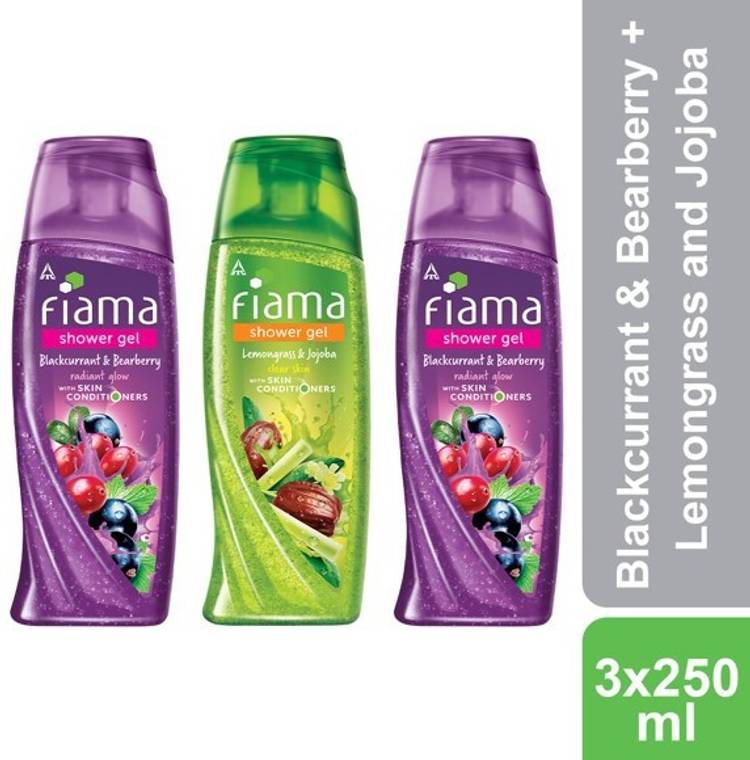 FIAMA Blackcurrant & Bearberry, Lemongrass and Jojoba Shower Gel, Pack of 3