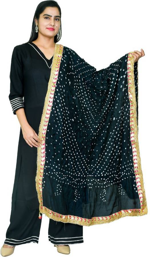 Art Silk Self Design Black Women Dupatta