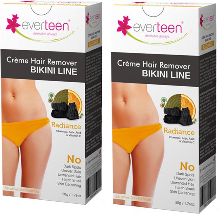 everteen RADIANCE Bikini Line Hair Remover Creme with Charcoal, Kojic Acid and Vitamin C - 2 Packs (50g Each) Cream Price in India