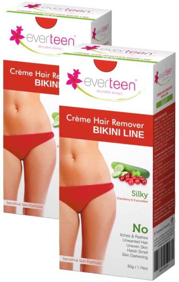 everteen SILKY Bikini Line Hair Remover Creme with Cranberry and Cucumber - 2 Packs (50g Each) Cream Price in India