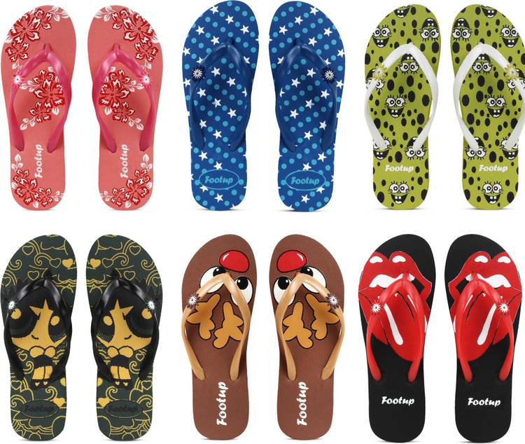 Womens Comfort Stylish Trending with colorful Printed Slippers combo (Pack Of 6 pairs) Flip Flops