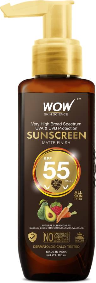 WOW Skin Science Sunscreen Matte Finish - SPF 55 PA+++ - Very High Broad Spectrum - UVA &UVB Protection - Quick Absorb - No Parabens, Silicones, Mineral Oil, Oxide, Color & Benzophenone - 100mL - SPF 55 PA+++ PA+++ Price in India