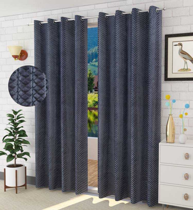 Brand Roots 213 cm (7 ft) Velvet Door Curtain (Pack Of 2)