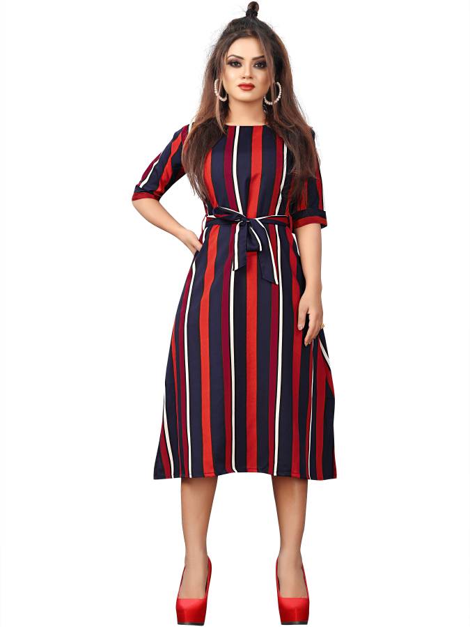 Women A-line Dark Blue, Maroon Dress