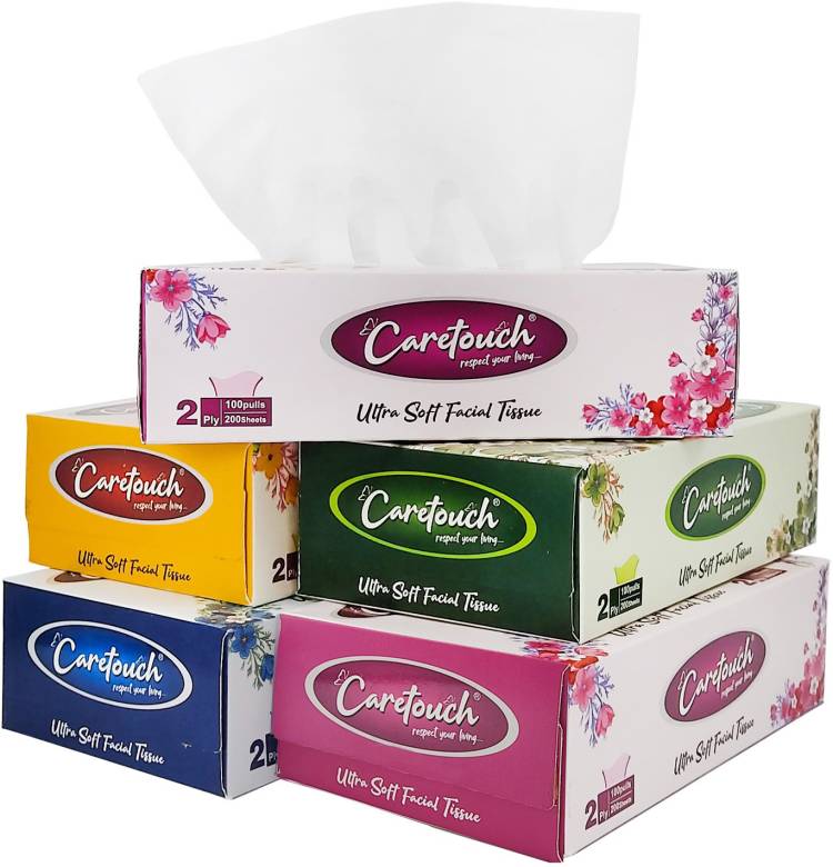 Care Touch 2 Ply Ultra Soft Tissue, Facial Tissue - 100 Pulls (200 sheets per Box) ,Pack of 5 Box Price in India