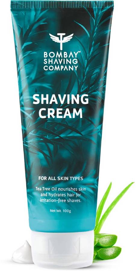 Bombay Shaving Company Shaving Cream with Tea Tree oil, Aloe Vera & Menthol Extracts (100g) | Rich, Creamy & Moisturizing | Made in India