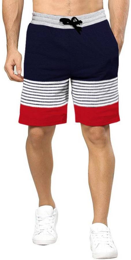 Color Block Men Dark Blue, Red Regular Shorts