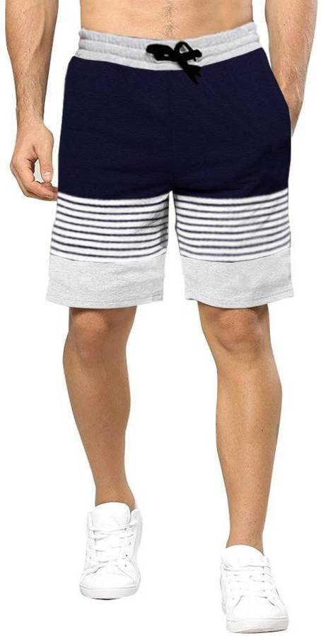 Color Block Men Dark Blue, Grey Regular Shorts