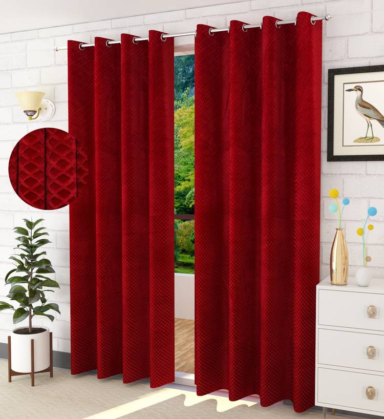 Brand Roots 274 cm (9 ft) Velvet Long Door Curtain (Pack Of 2)