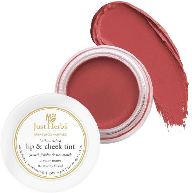 Just Herbs Creamy Matte Lip & Cheek Tint Blush For All Skin Type - Peachy coral Lip Stain Price in India