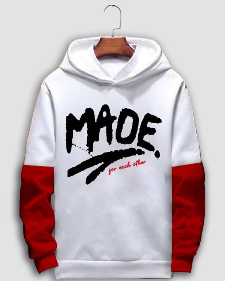 Solid Men Hooded Neck White, Red T-Shirt Price in India