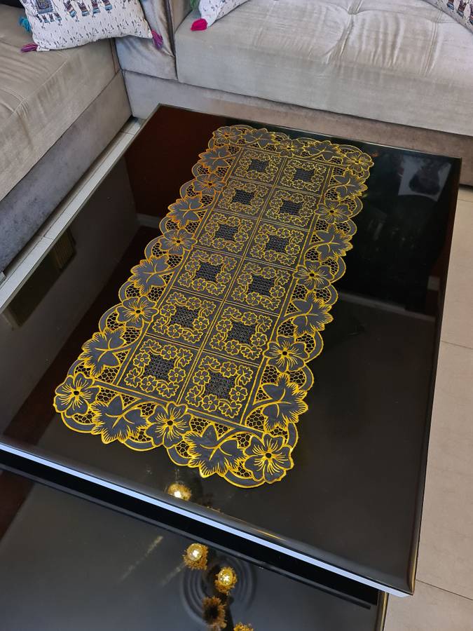 DELHI PVC CORP Grey, Yellow 80 cm Table Runner