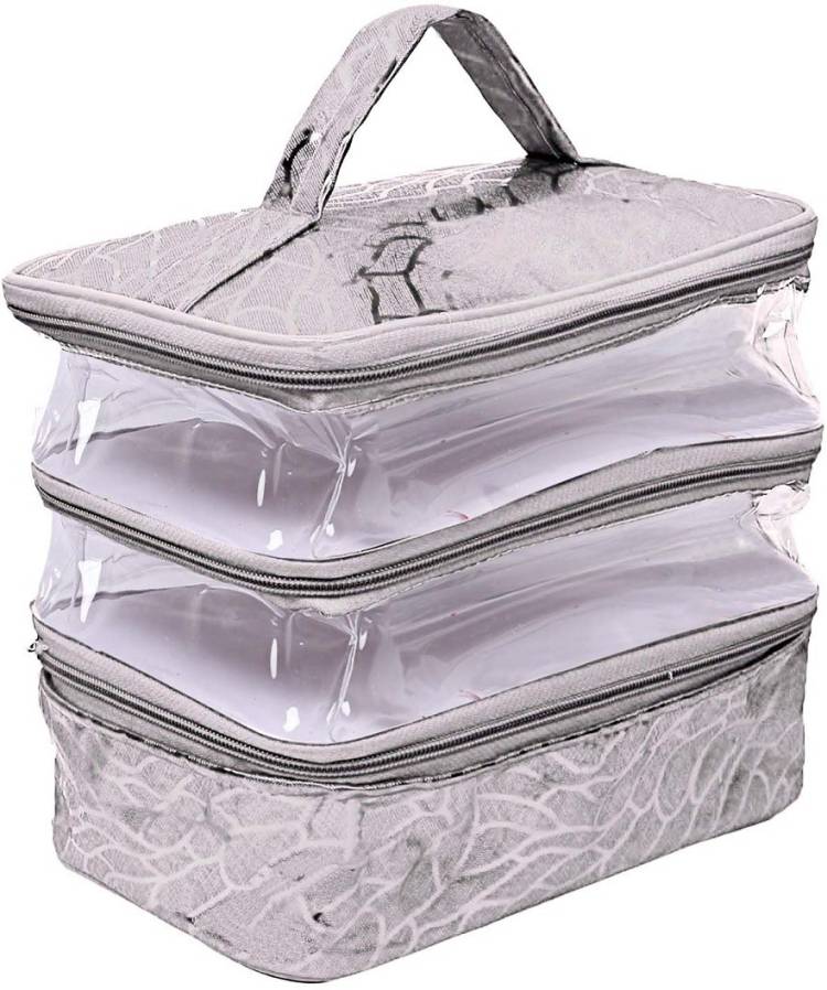 ultimatefashionista Transparent PVC Make Up Kit Cum Jewellery Kit (Silver) Makeup Bag Toiletries Bag Cosmetic Kit Pouch Utility Bag vanity box,jewellery box Vanity Box Price in India