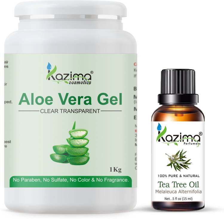 KAZIMA Aloe Vera Gel Raw (1KG) and Tea Tree oil (15ml) Ideal for Scalp, Acne Scars, Skin & Hair Treatment Price in India
