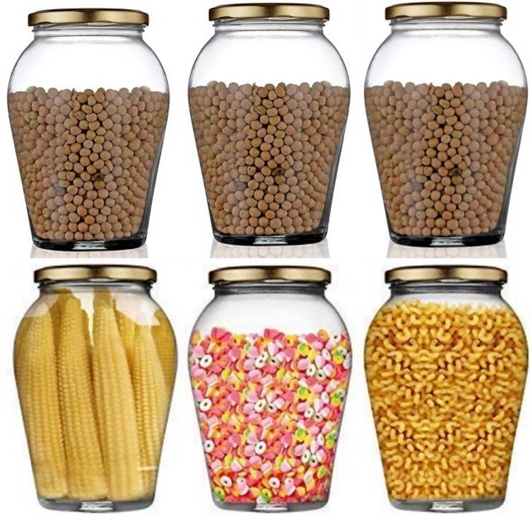 vetreo 1 liter Big pot glass jar Kitchen Storage Glass Jars & Containers (1000 ML /1 LTR /1 KG) With Airtight Metal Lid Big Pot Glass Jar with Air Tight gold Lid for Kitchen Dried Masla Storage Jar,Honey Jar,Jar and ContainerJar,Glass,Visible Glass Jar f