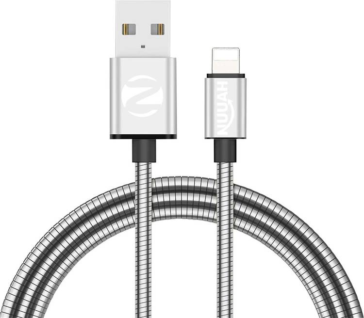 Nuuah Metallic Metal Braided Made in India cable compatible with iPhone 11/11Pro/Pro Max/X/XR/XS/XS Max/8/8 Plus/7/7 Plus and More, 2.4A Fast charging and 480MBPS Data transmission 1 A 1 m Nylon Lightning Cable