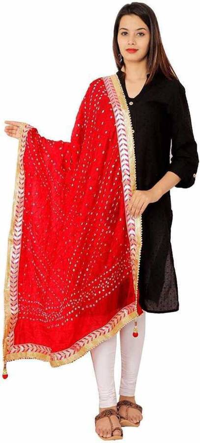 Art Silk Embellished Red Women Dupatta