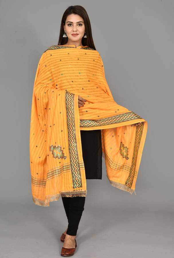 Pure Cotton Striped Yellow Women Dupatta