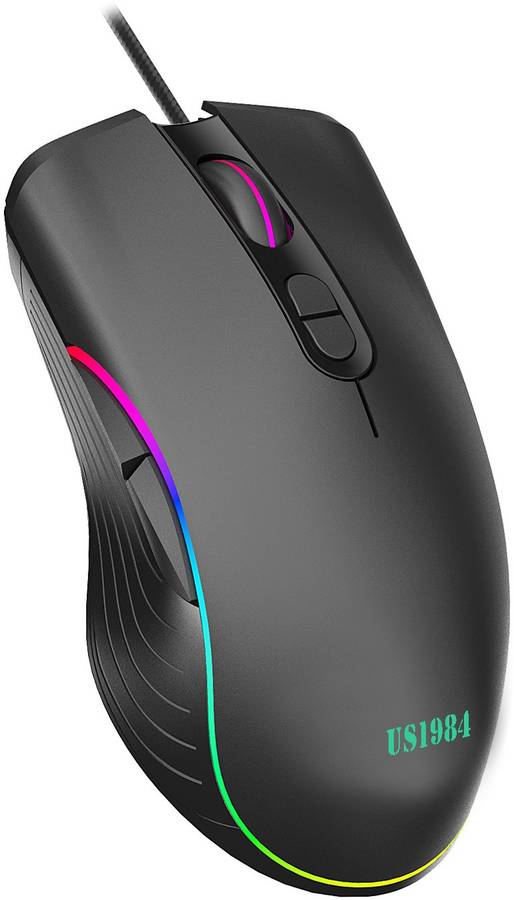 US1984 Wired USB Gaming Mouse, 6400 DPI Optical Sensor, Ergonomic USB Mice, RGB Lighting, 7 Buttons, Lightweight Mouse for Laptop PC Gamer Computer Desktop Wired Optical  Gaming Mouse