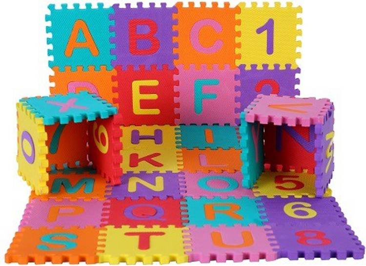 Krux Small Colorful Alphanumeric Non Toxic Floor Puzzle Mat for kids(36 Tiles of 3*3 inch Size)