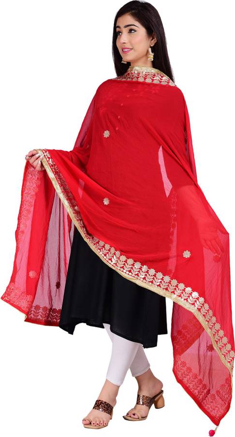 Chiffon Embroidered Maroon Women Dupatta