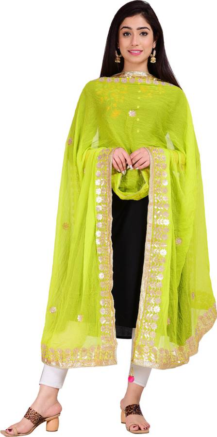 Chiffon Embroidered Green Women Dupatta