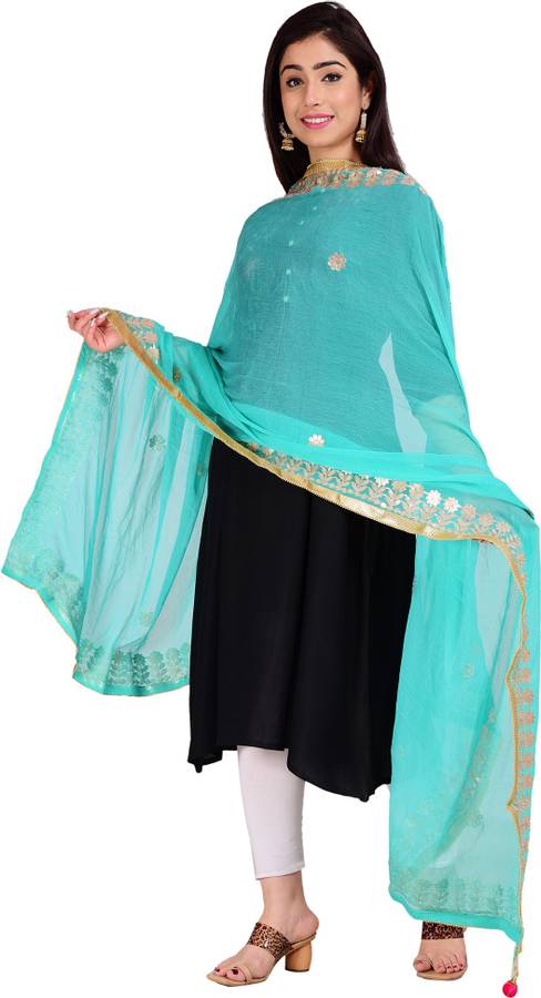 Chiffon Embroidered Light Green Women Dupatta