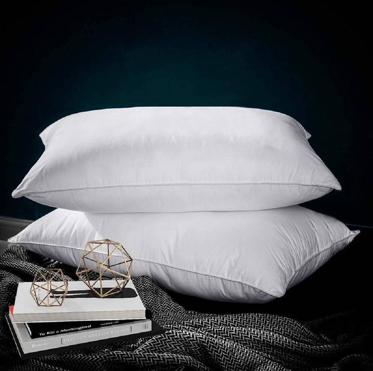 KHUKU Polyester Fibre, Microfibre, Foam Solid, Stripes Sleeping Pillow Pack of 2