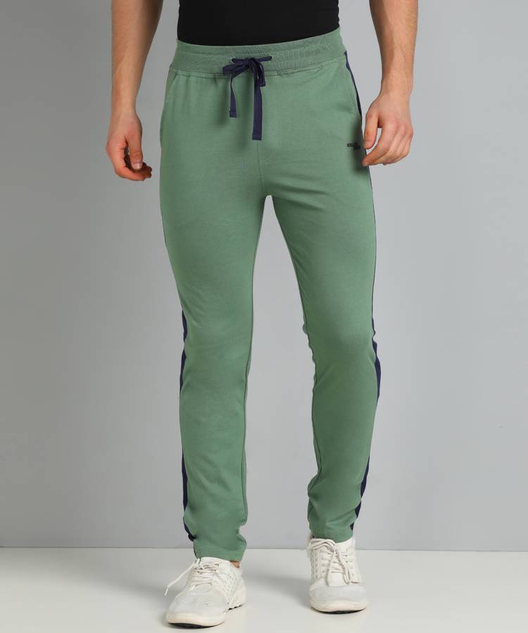 Color Block Men Green Track Pants