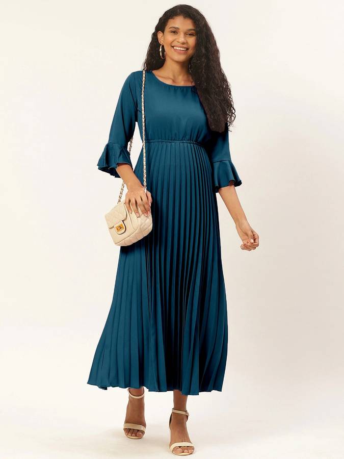 Women Pleated Light Blue Dress