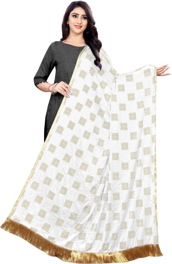 Chiffon Solid, Printed White Women Dupatta