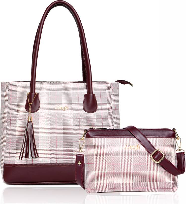 Women Maroon, White Tote