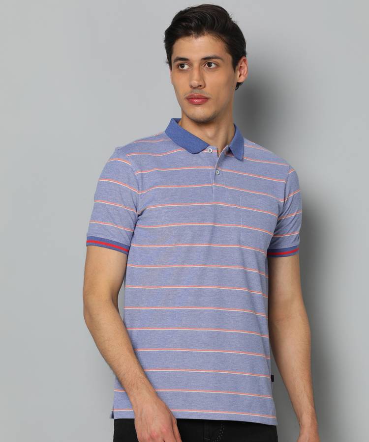 Striped Men Polo Neck Blue T-Shirt