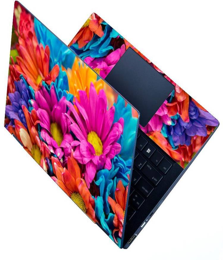 Dzazner HD Printed Full Panel Laptop Skin Sticker Vinyl Fits Size Upto 15.6 inches No Residue, Bubble Free - Multicolor Sunflower Stretchable Vinyl Laptop Decal 15.6