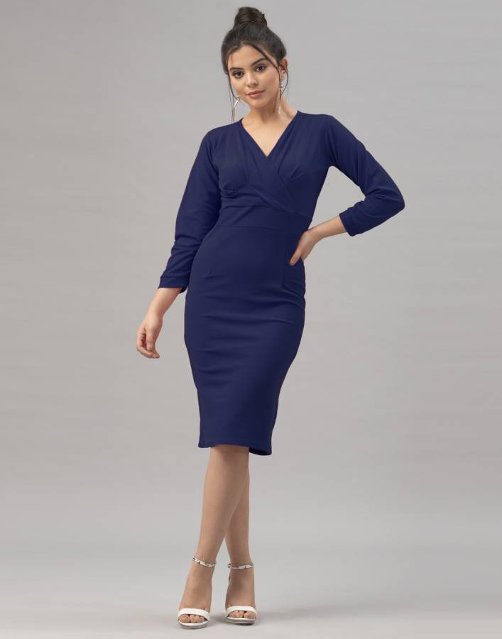 Women Bodycon Dark Blue Dress Price in India