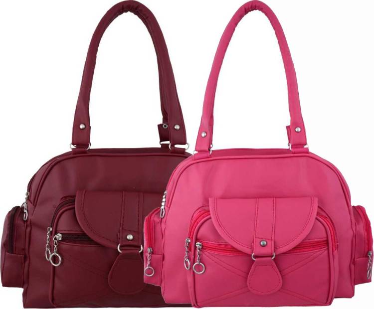 Women Maroon, Pink Shoulder Bag - Extra Spacious Price in India