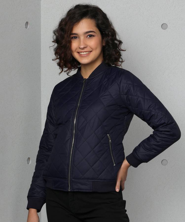 Full Sleeve Solid Women Bomber Jacket