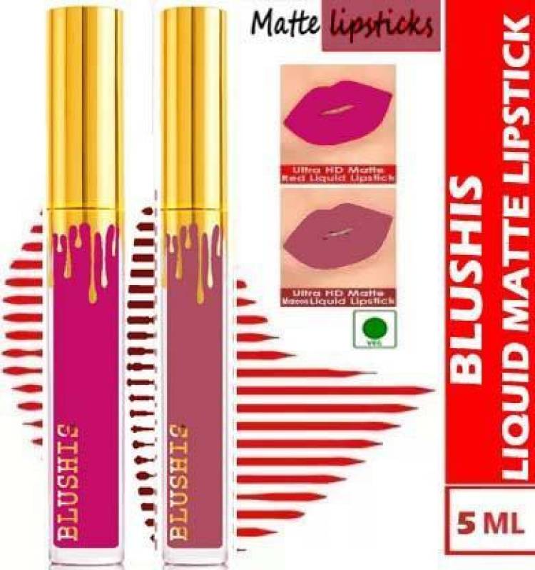 BLUSHIS High Definaton Non Transfer Smudge Proof Long Lasting Liquid Matte Lipstick Magenta and Bright Plum color Price in India